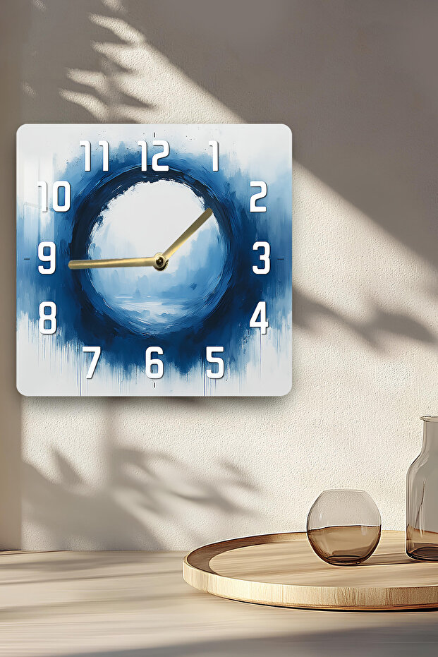 Blue Ring Abstract Pattern Tempered Glass Square Clock 33X33 cm Size Uv Printing - Kcs044 - 5