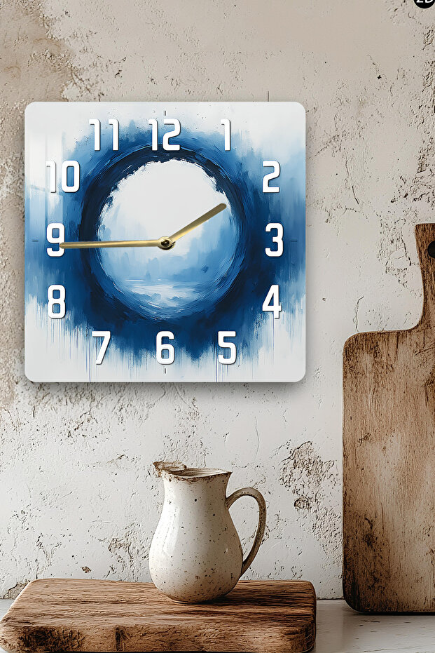 Blue Ring Abstract Pattern Tempered Glass Square Clock 33X33 cm Size Uv Printing - Kcs044 - 3