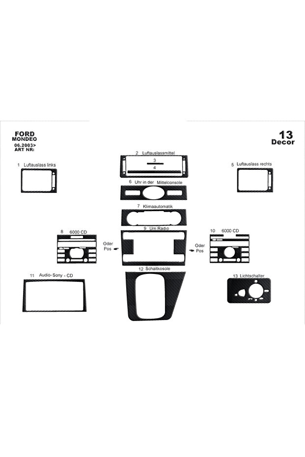 Ford Mondeo Console-Turbo Trim 2003-2006 13 Pieces