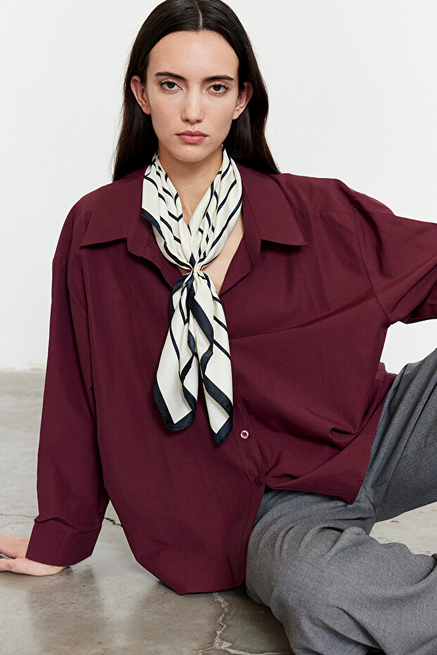 Oversize Poplin Gömlek Bordo - 1