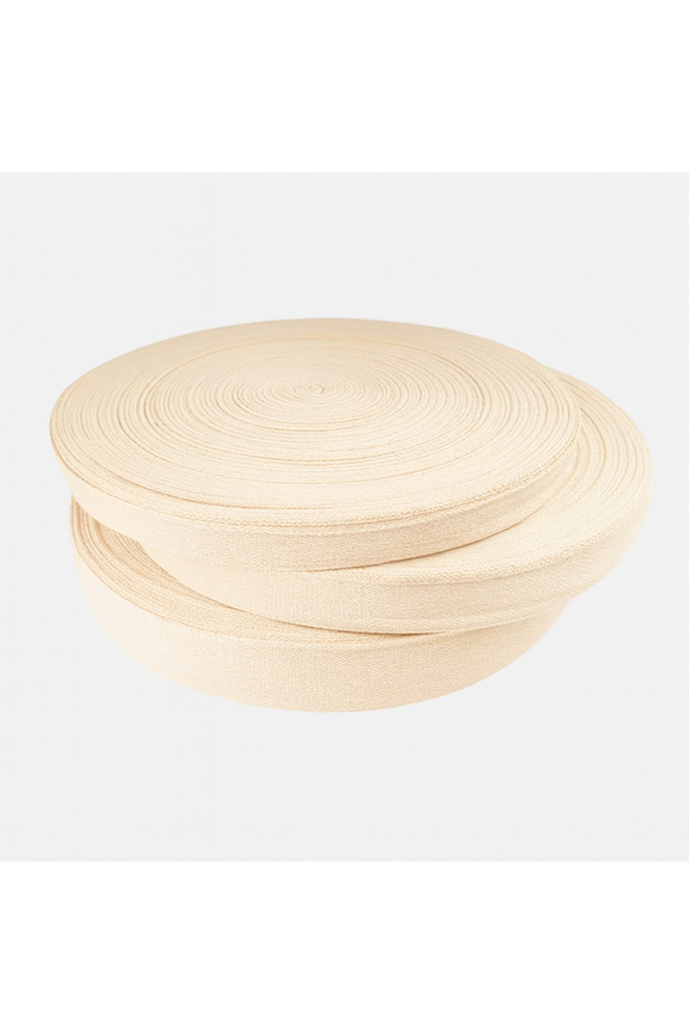 100% Cotton Herringbone Woven Flat Ribbon 1 cm – Natural Raw Color Fabric Ribbon 30 Meters