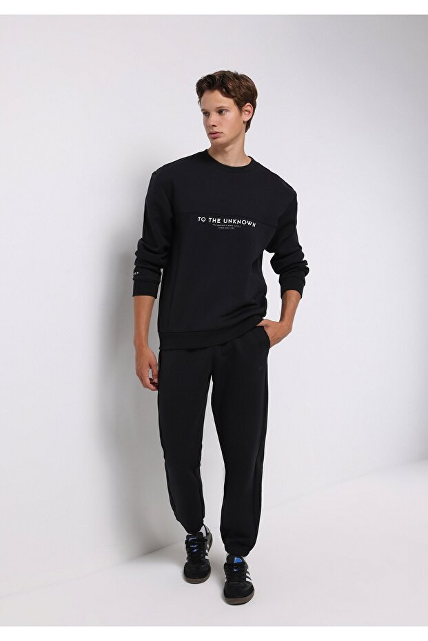 Regular Fit Orta Bel Düz Erkek Siyah Eşofman Altı - 3