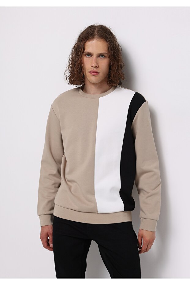 Comfort Fit Men's Beige Sweatshirt