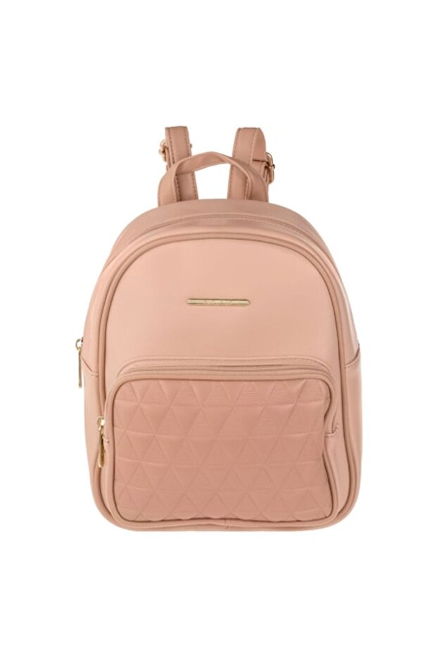 Rucsac mini bej roz cu model triunghiular - 1