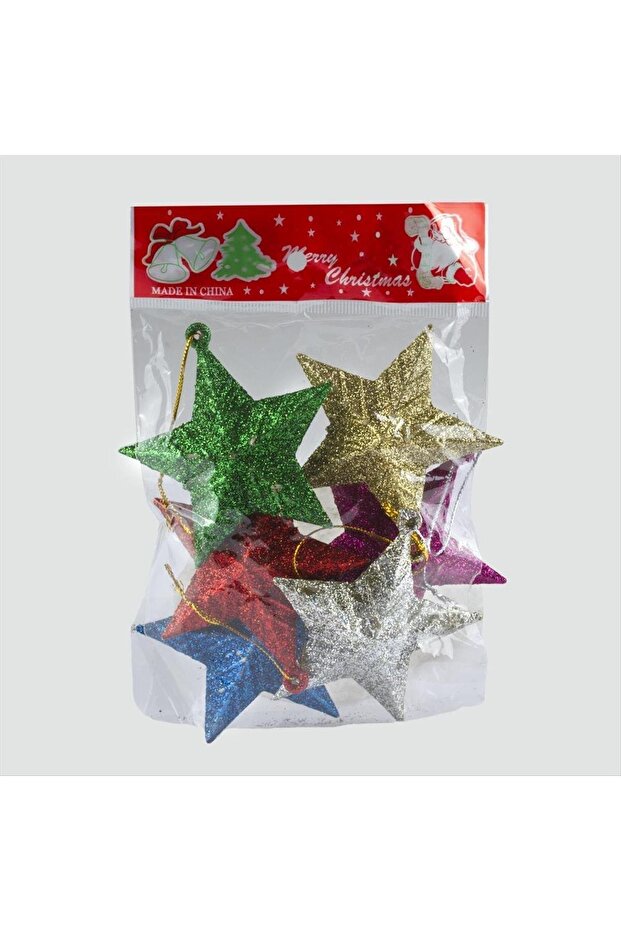 6-Piece Glitter Star Figured Christmas Tree Ornament