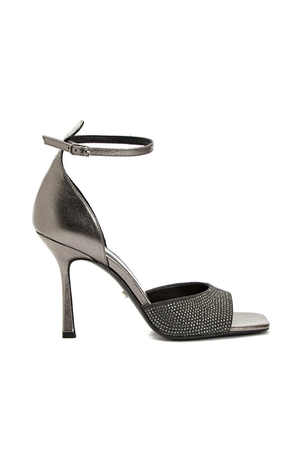 Platin Kadın Deri Sandalet - 1