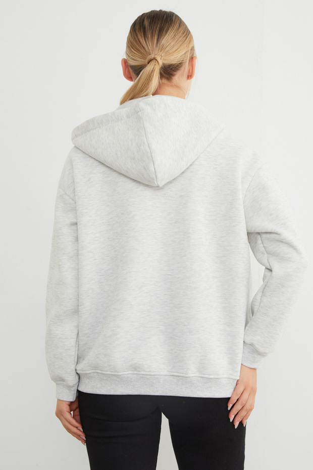 Basic Fermuarlı Kapüşonlu Oversize Sweatshirt - 7