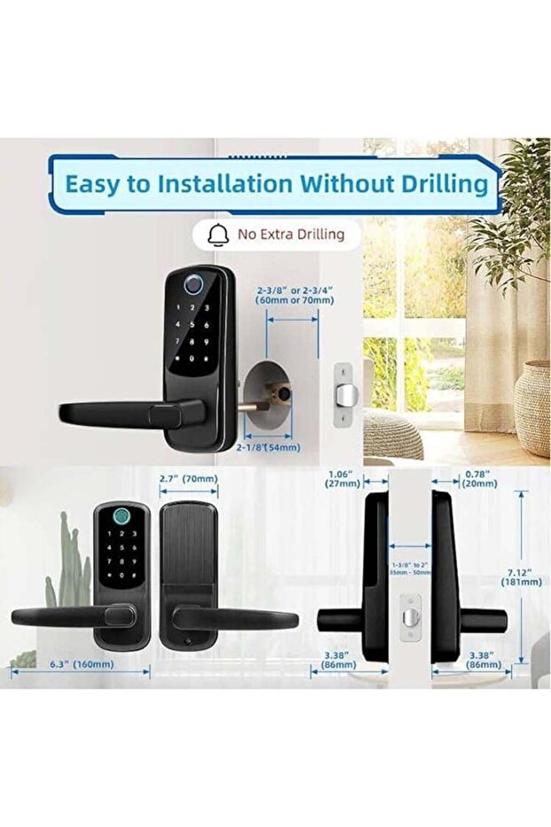 8-in-1 Smart Door Lock with Handle Fingerprint Smart Lock Digital Door Lock with Keypad Biometric - 2