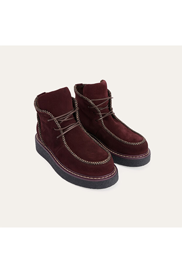 Women's Plum Leather Suede Textured Boots