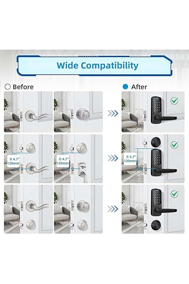 8-in-1 Smart Door Lock with Handle Fingerprint Smart Lock Digital Door Lock with Keypad Biometric - 3