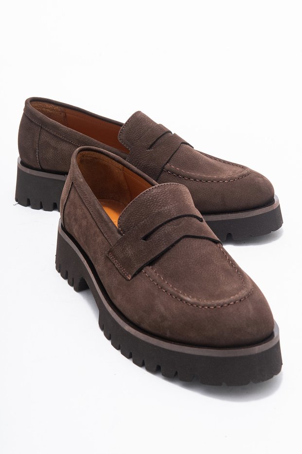 Vionel Brown Nubuck Genuine Leather Women's Loafer Shoes