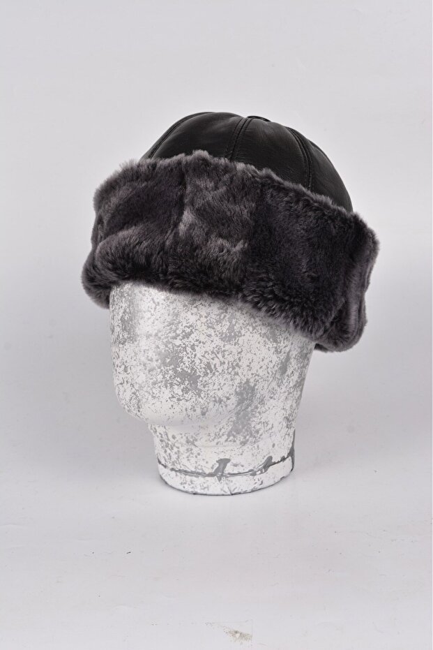 Genuine Leather Fur Kalpak Beret Hat Winter Unisex