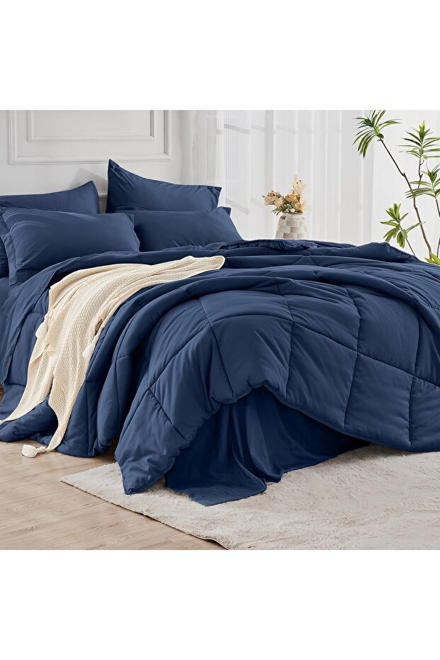 Home Mart Down Alternative 4Pcs Comforter Set Navy Blue – Ultra Soft Microfiber Duvet with 250GSM