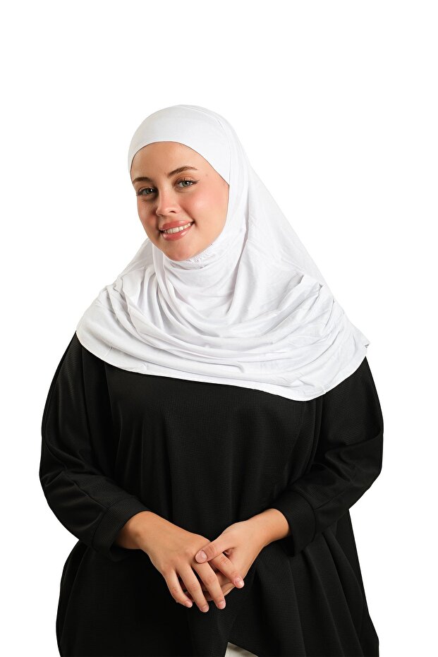 وشاح تشيونغتشون (حجاب) أبيض عملي جاهز للارتداء من الفيسكون مع عظام، مقاس كبير 1290BV_42