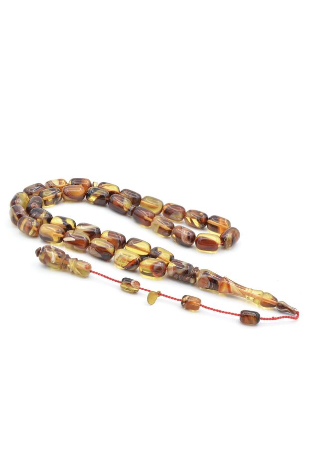 Hakan Turan Signed Capsule Cut Brown Yellow Crimped Amber Prayer Beads