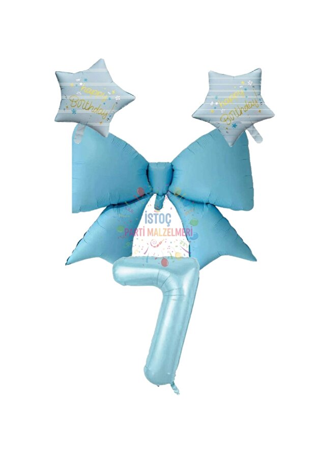 Blue Color Star Bow Number Foil Balloon Set 7 Years Old
