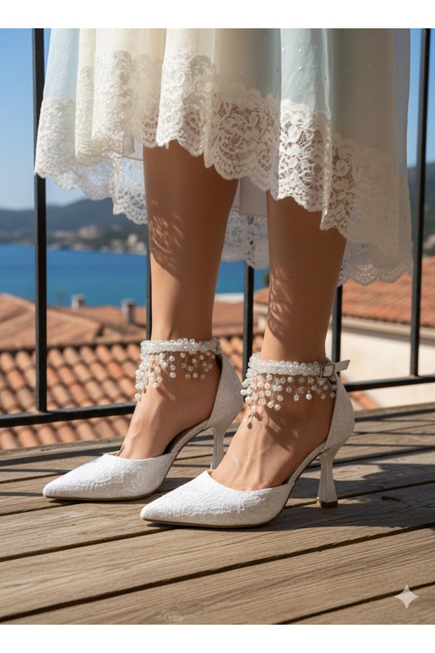 Pearl Short Heeled Color Evening Dress Shoes 8,5cm Felisya >Boutique