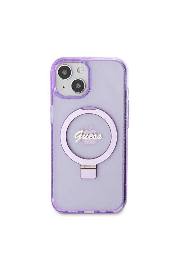 Case for IPhone 15, Ring Stand Script Glitter - Purple - 3