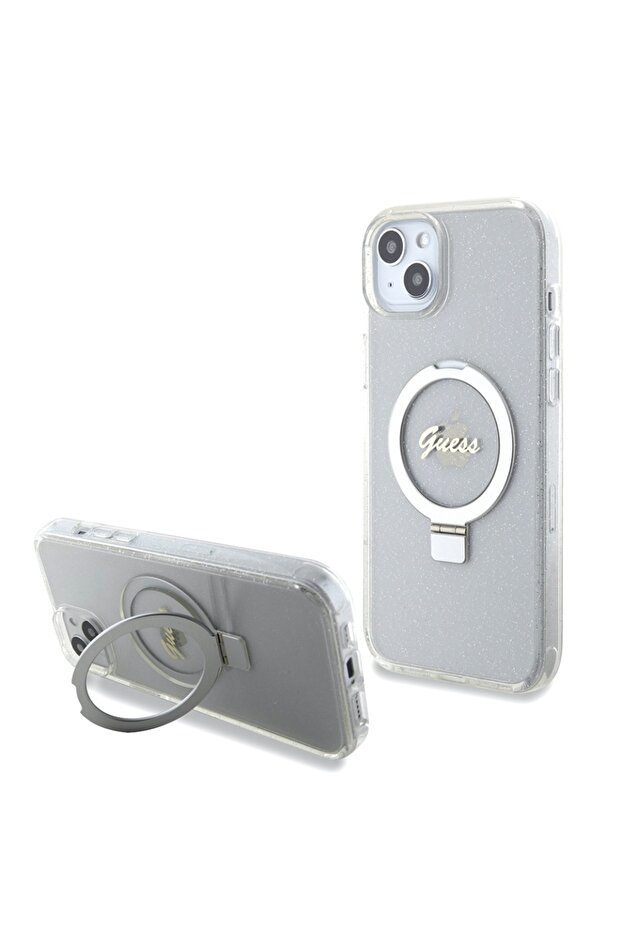 Case for IPhone 15 Plus, Ring Stand Script Glitter - Transparent - 1