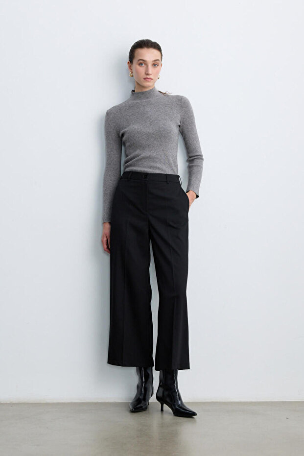 SİYAH KISA STRAIGHT FIT PANTOLON - 1