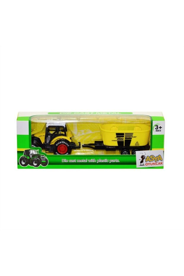 18 cm Metal Tractor with Trailer 955-167-Yellow