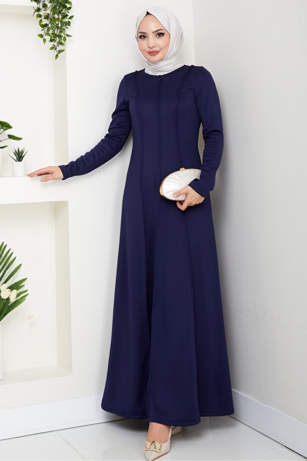 Akten Drawstring Scuba Dress 1619 - Navy Blue