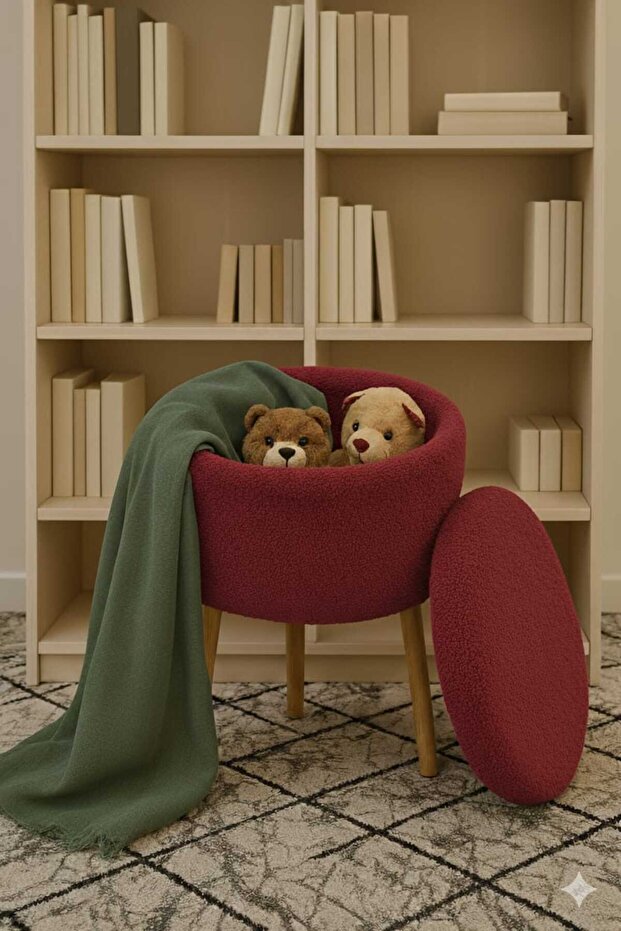 Teddy Kumaşlı Ayaklı Sandıklı Puf - 1