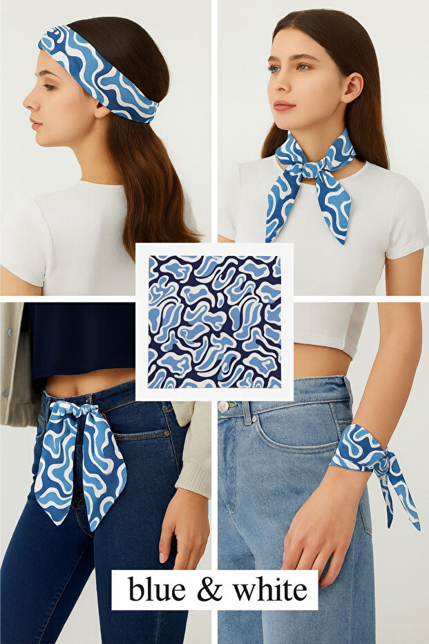 Women's Patterned Satin Mini Scarf 65X65 – Neck, Hair and Wrist Accessory