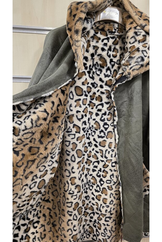 معطف من جلد النوبوك بنقشة الفهد - 5