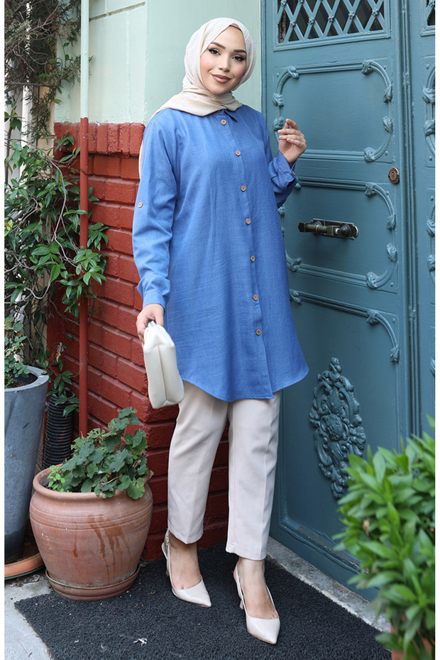 تونيك بأزرار 0147-06 نيلي - 2