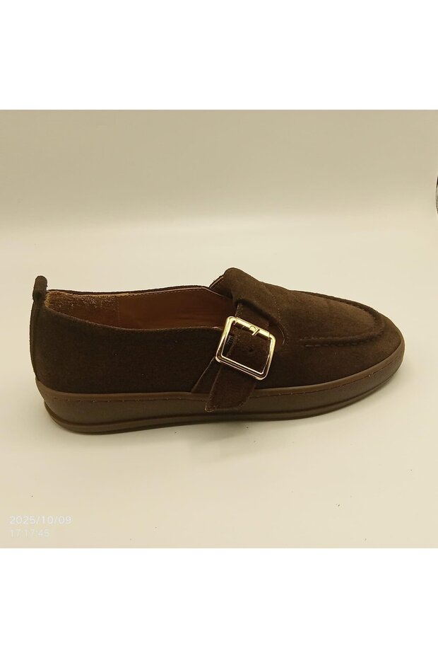 Ava Acı Brown Real Leather Suede Casual Women's Shoes