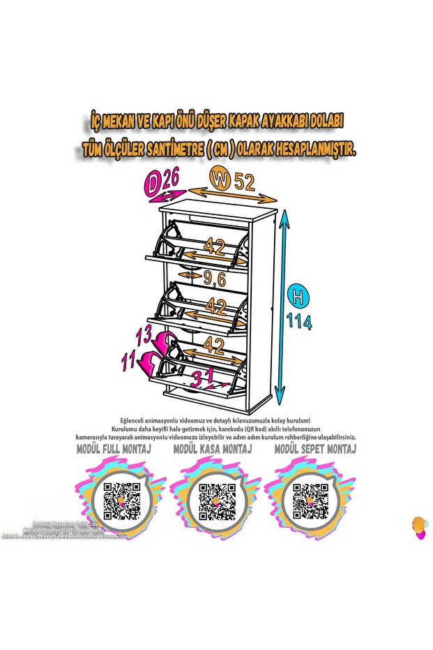 Ceviz Asma Kapı Önü 3 Düşer Kapak 6 Göz Bölmeli Ayakkabılık - 4