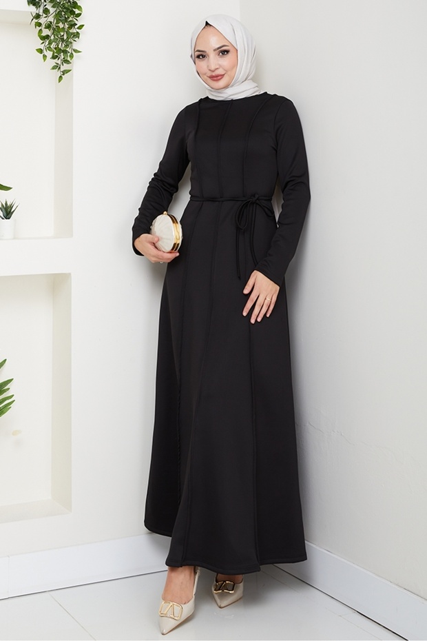 Akten Drawstring Scuba Dress 1619 - Black