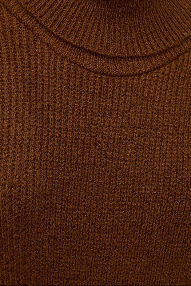 Yırtmaçlı Triko Tunik Taba - 4