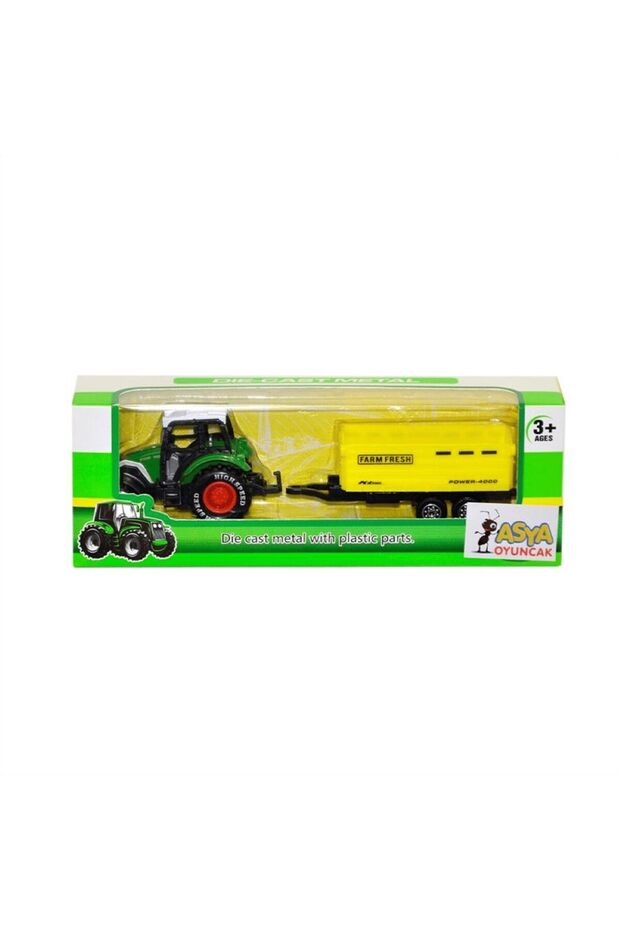 18 cm Metal Tractor with Trailer 955-167-Green