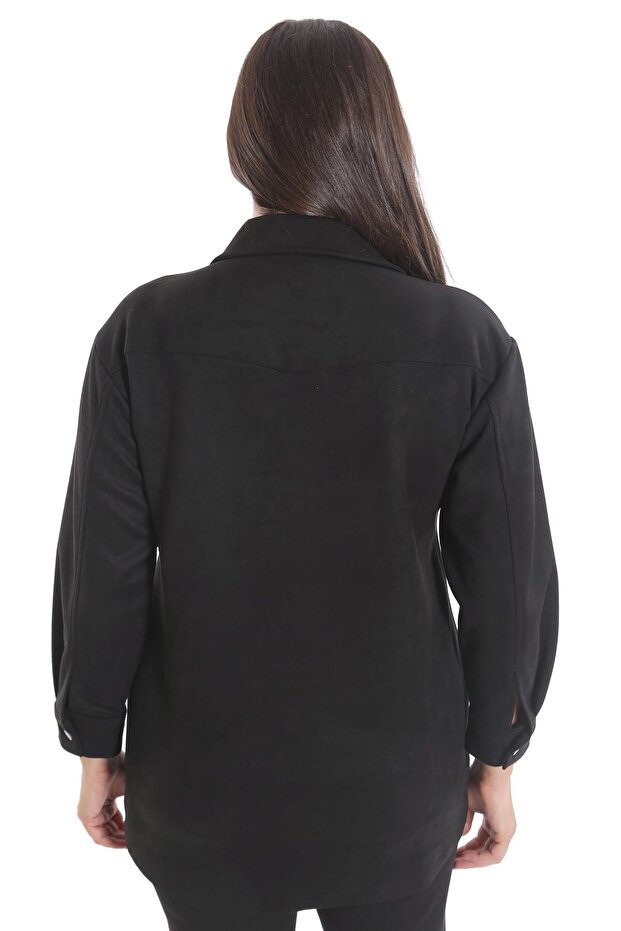 سترة تريند42بلس كبيرة الحجم من جلد الغزال الأسود من بيجيولو - 7