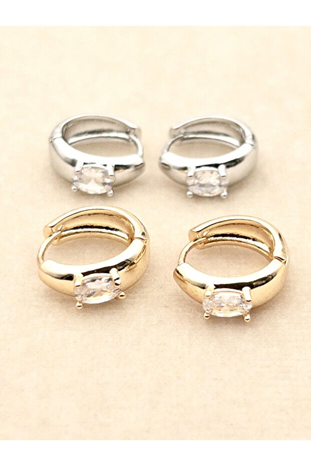 Kararmaz Çelik Minimal Tek Taş Halka Küpe - 1,5 cm - 8