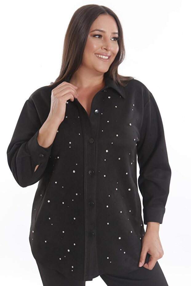 سترة تريند42بلس كبيرة الحجم من جلد الغزال الأسود من بيجيولو - 5