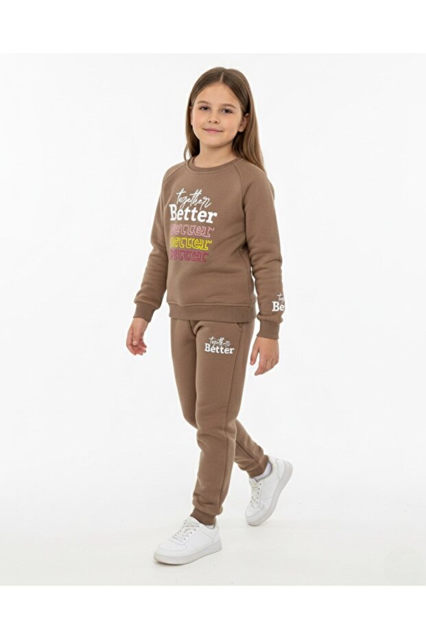 Girl's Printed Winter Tracksuit Set for Ages 6-7-8-9-10, 3-Layered Hooded Top and Bottom Set