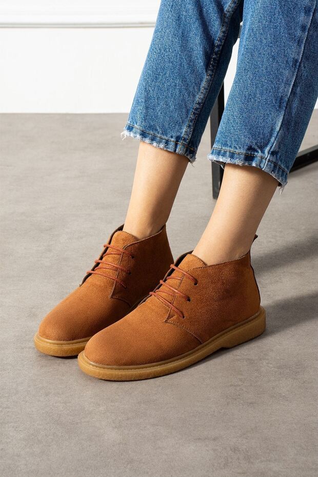 Pumpy Taba Süet Bağcıklı Kadın Bot - 3