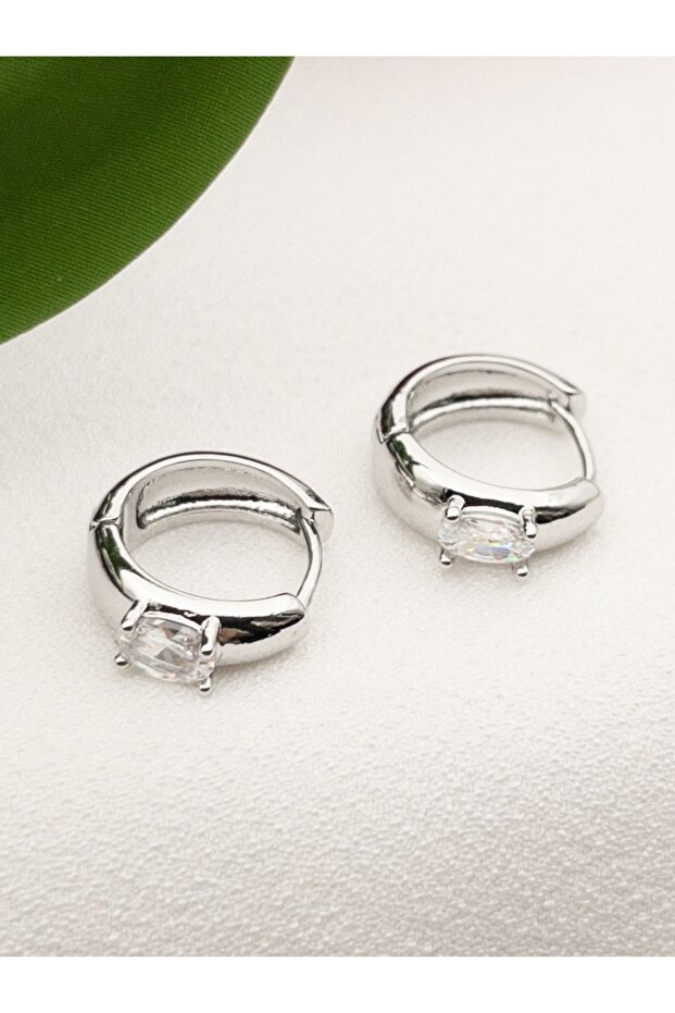 Kararmaz Çelik Minimal Tek Taş Halka Küpe - 1,5 cm - 5