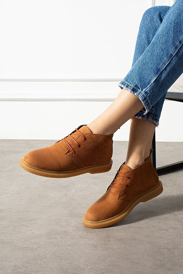 Pumpy Taba Süet Bağcıklı Kadın Bot - 1