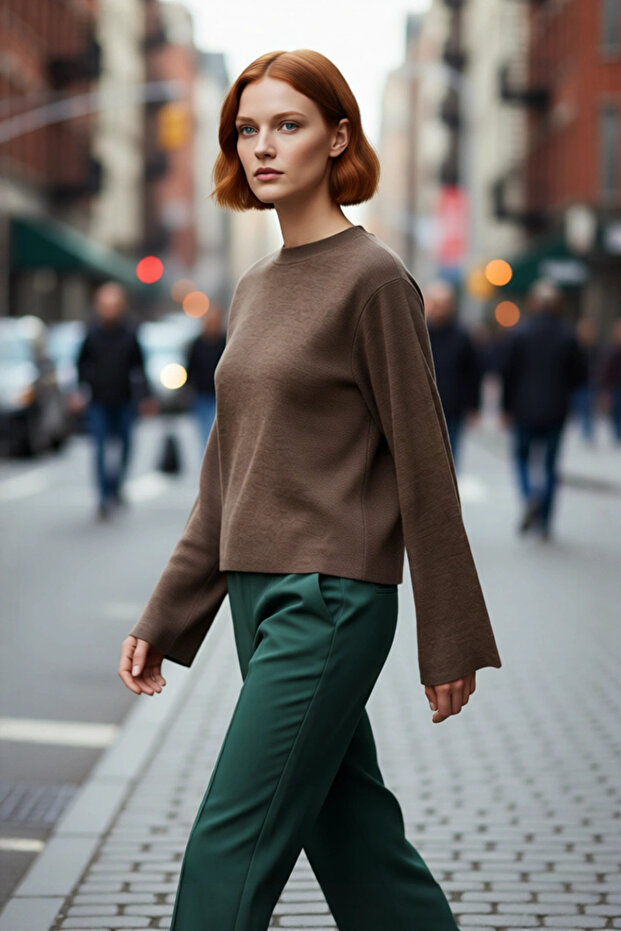 Women's Regular Fit Crew Neck Long Spanish Sleeve Basic Knitwear Sweater Offers Everyday Chic