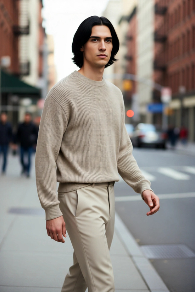 Men's Oversize Fit Crew Neck Basic Thessaloniki Textured Thick Knit Sweater for Winter Casual Wear