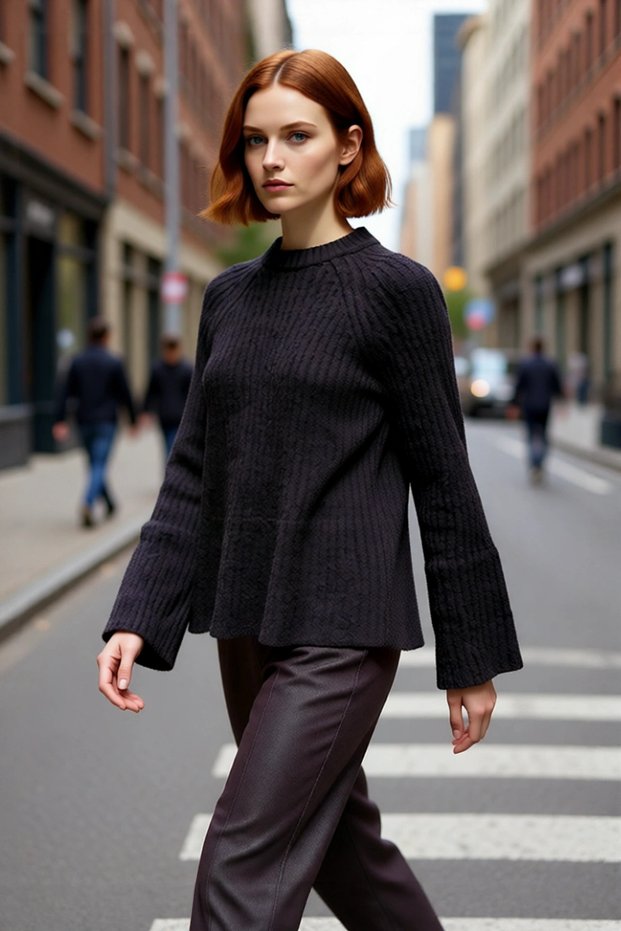 Women's Regular Fit Sustainable Knitwear Sweater Raglan Sleeves Peplum Detail Medium Thickness Casual