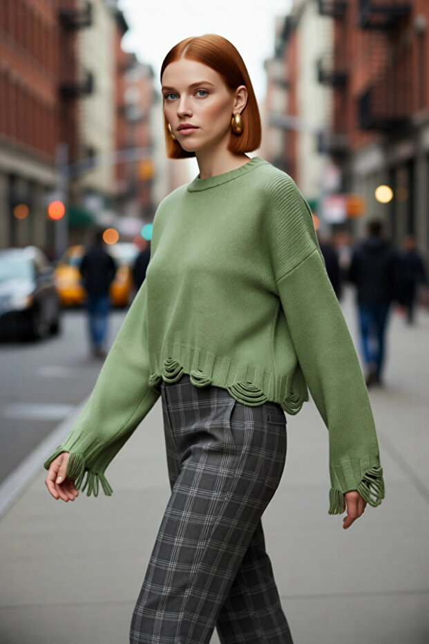 Women's Oversized Knit Crop Sweater with Low Sleeves and Flowing Detail Offers Modern Chic with Its Soft Texture
