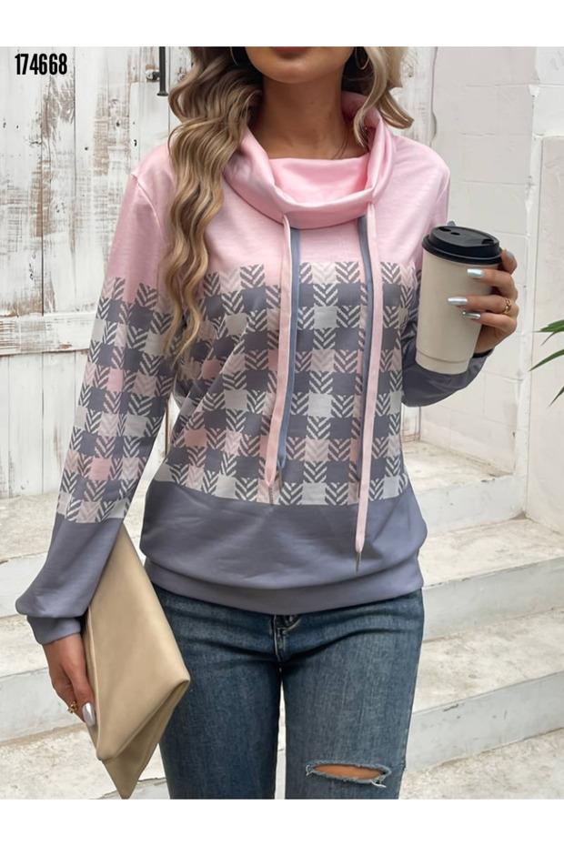 New Season Women's Patterned Embroidered Diver Fabric Long Sleeve Blouse