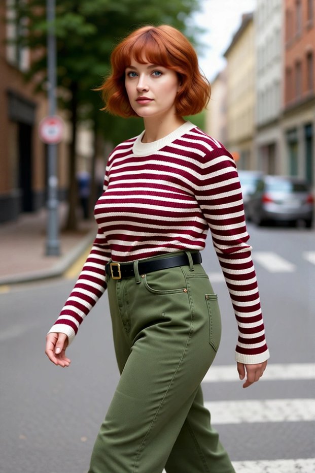 Striped Fitted Fit Crew Neck Acrylic Knitwear Sweater for Women Offers Everyday Elegance Quality