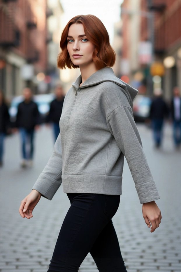 Women's Oversize Zippered Stand Collar Knitwear Sweater Low Sleeve Long Ideal Model for Winter Days