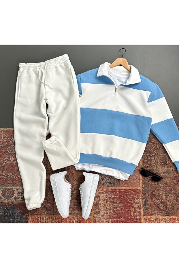 3 Thread Premium Fabric Half Zipper Sweat Tracksuit Set 2-Piece Set